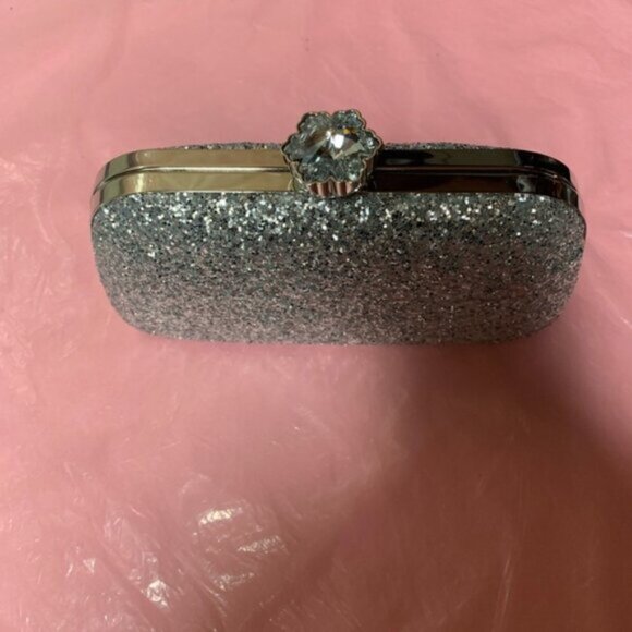 Silver Glitter Bling, Sequin, Rhinestone Evening Box Bag - Picture 6 of 8